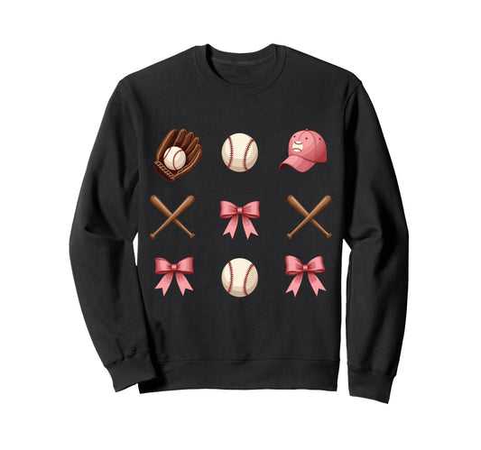 Baseball Coquette Bow Funny Bow Sweatshirt - Fun Novelty Design for Adults - T-Shirt, Sweatshirt, Hoodie