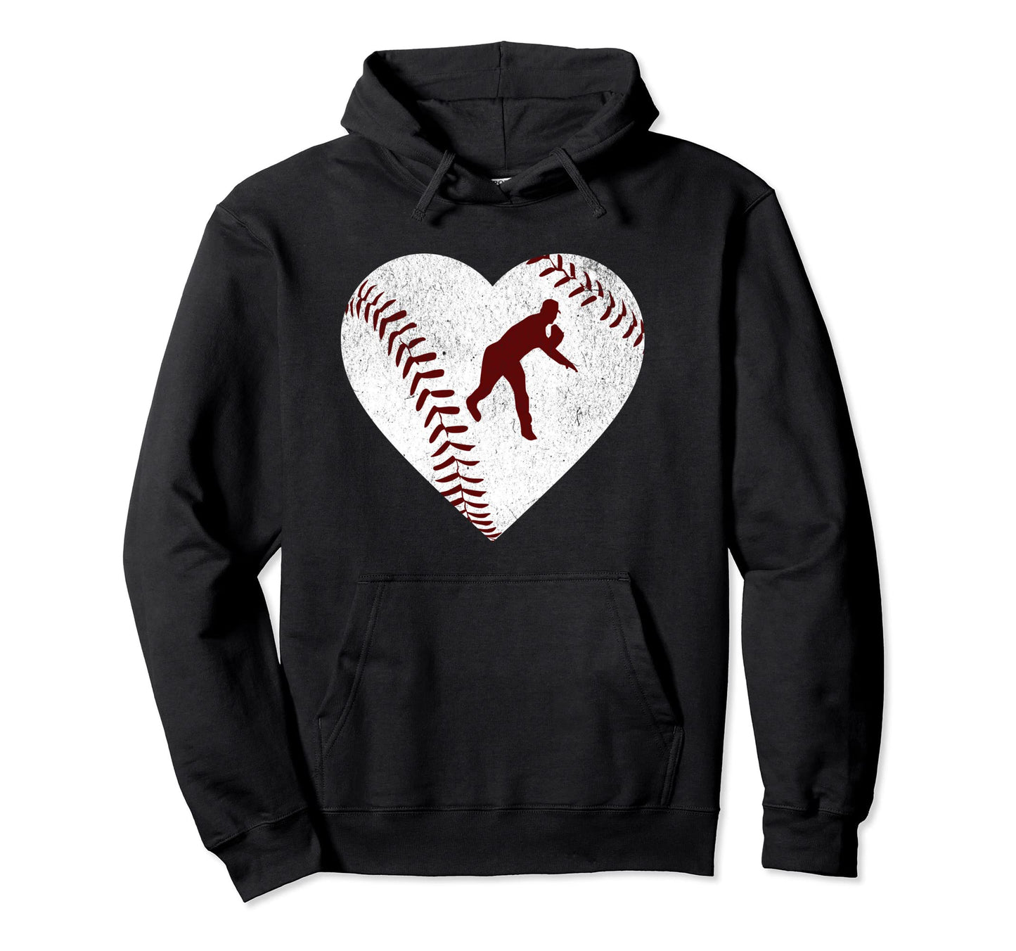 Distressed Baseball Player Heart Hoodie - Unique Graphic Unisex - T-Shirt, Sweatshirt, Hoodie