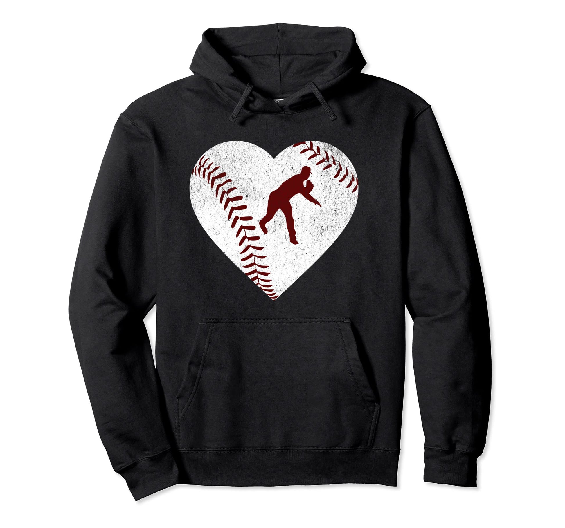 Distressed Baseball Player Heart Hoodie - Unique Graphic Unisex - T-Shirt, Sweatshirt, Hoodie