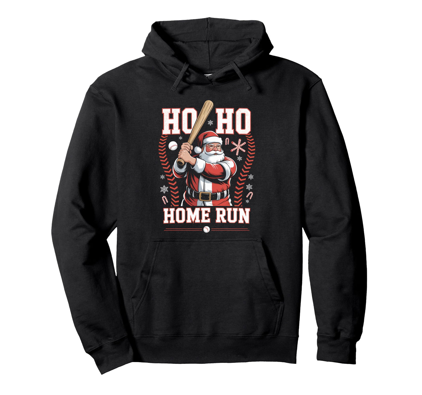 Ho Ho Home Run Baseball Funny Holiday Hoodie - Custom Art Print Men Women - T-Shirt, Sweatshirt, Hoodie