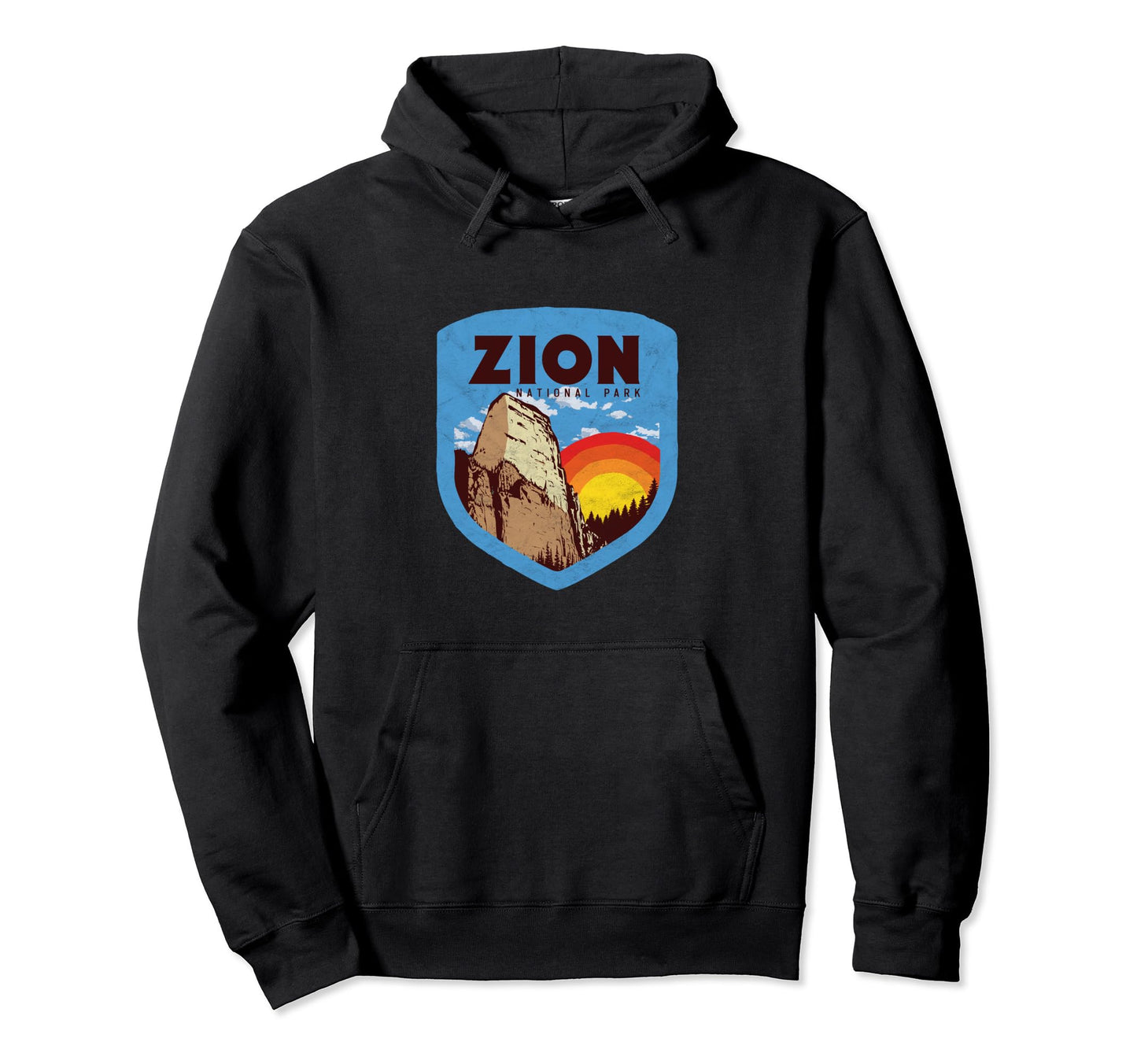 Zion National Park Utah 80S Badge Hoodie - Aesthetic Graphic Unisex - T-Shirt, Sweatshirt, Hoodie