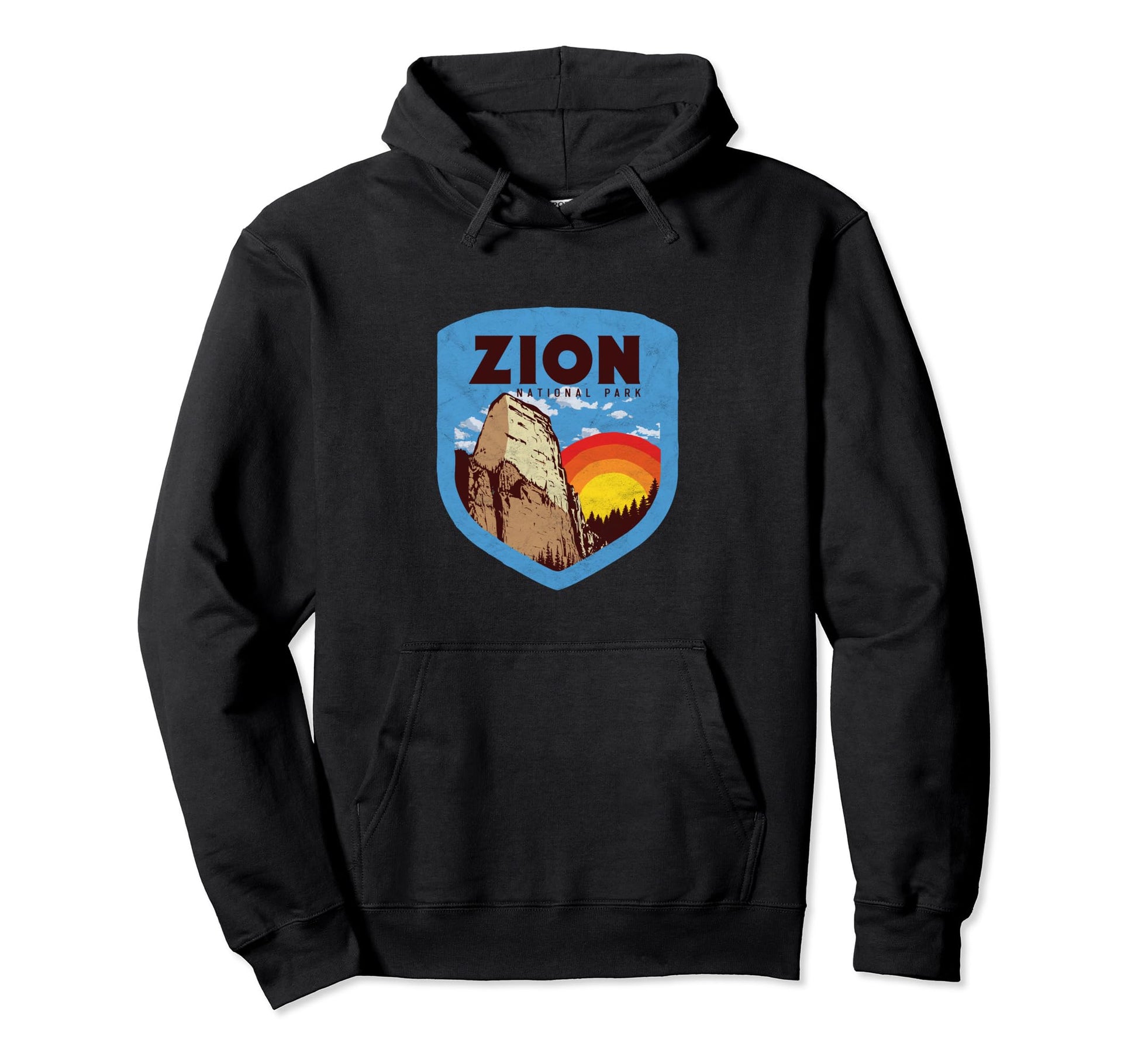 Zion National Park Utah 80S Badge Hoodie - Aesthetic Graphic Unisex - T-Shirt, Sweatshirt, Hoodie