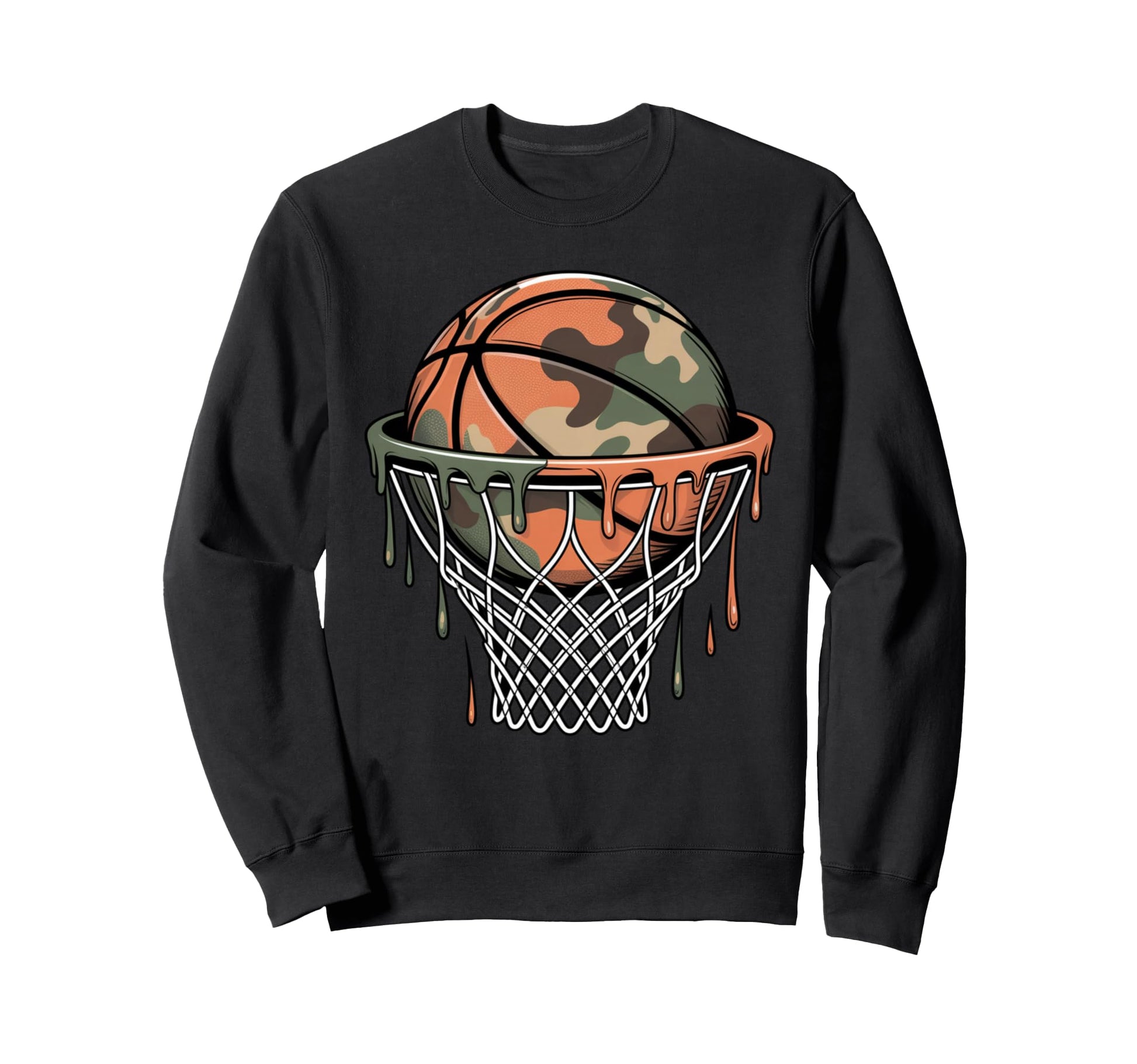 Camo Basketball Hoop Drip Sweatshirt - Novelty Apparel for Adults - T-Shirt, Sweatshirt, Hoodie