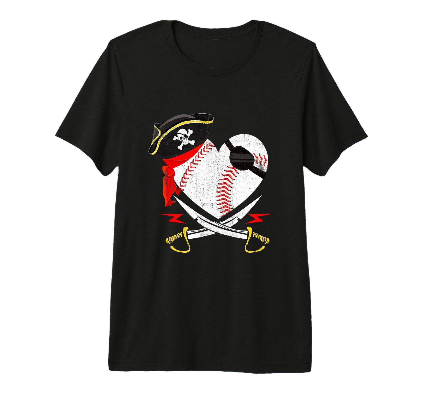 Pirate Baseball Softball Heart T-Shirt - Aesthetic Graphic for Adults - T-Shirt, Sweatshirt, Hoodie