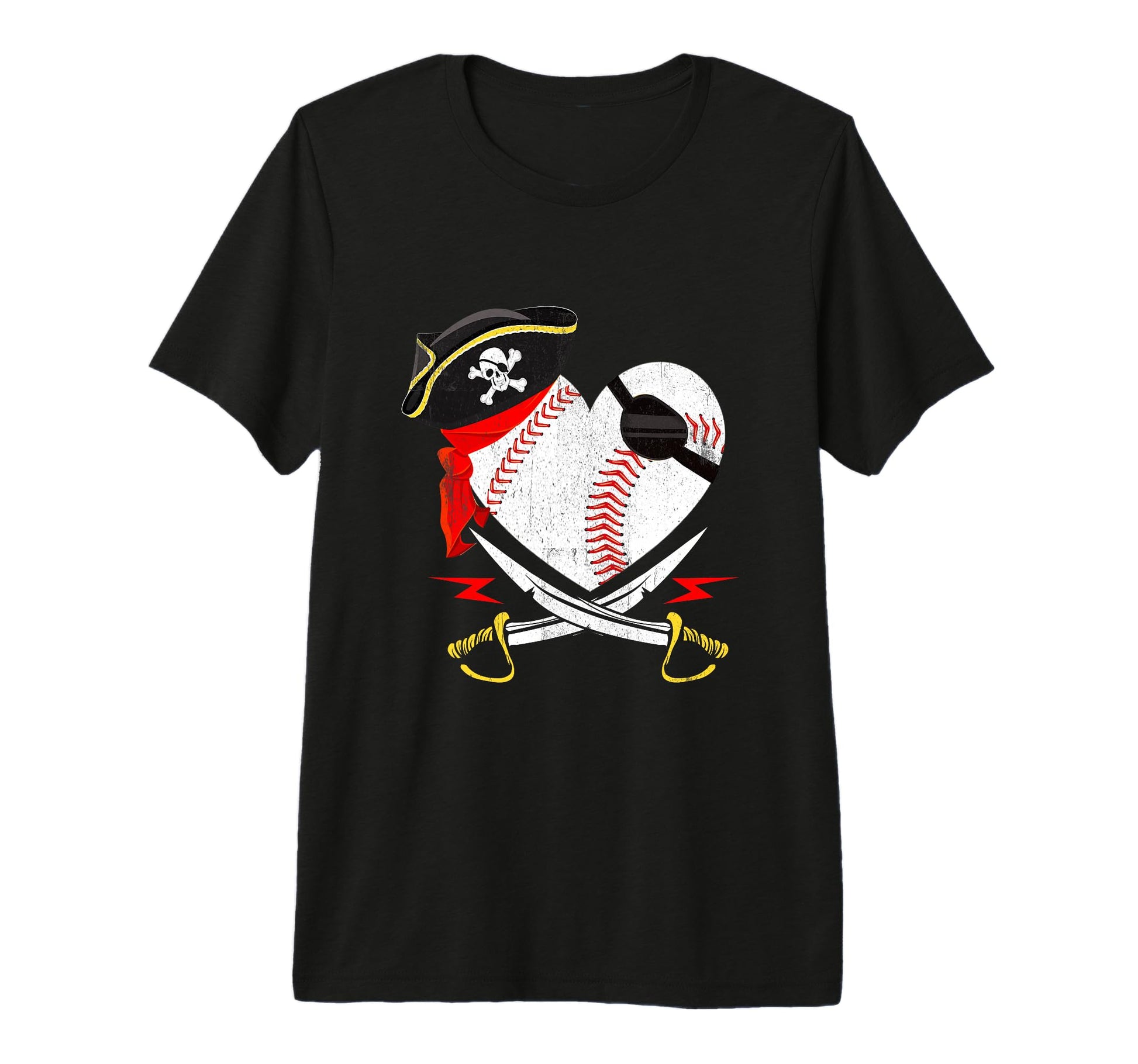Pirate Baseball Softball Heart T-Shirt - Aesthetic Graphic for Adults - T-Shirt, Sweatshirt, Hoodie