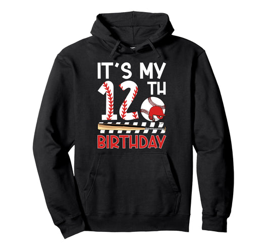 12Th Baseball Birthday Party 12 Year Old Hoodie - Custom Art Print Unisex - T-Shirt, Sweatshirt, Hoodie