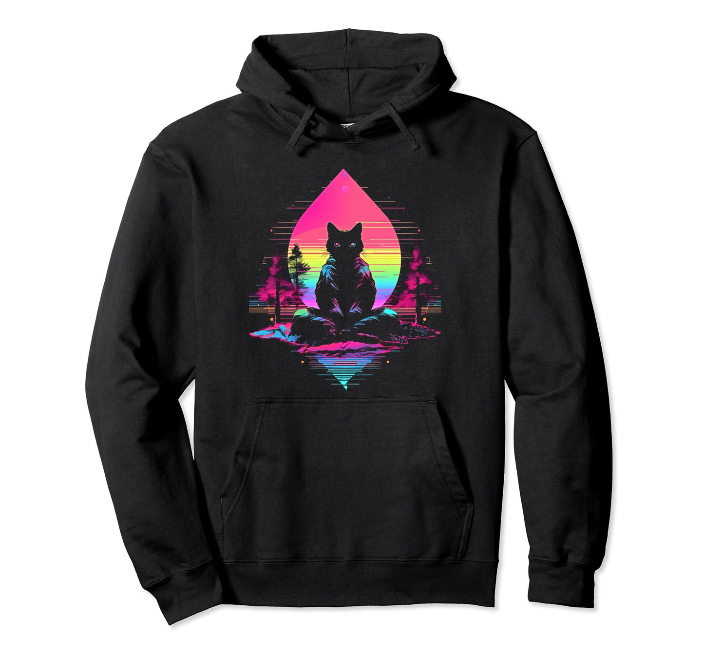 Synthwave Cat Samurai Mediation Hoodie - Fun Novelty Design Unisex - T-Shirt, Sweatshirt, Hoodie