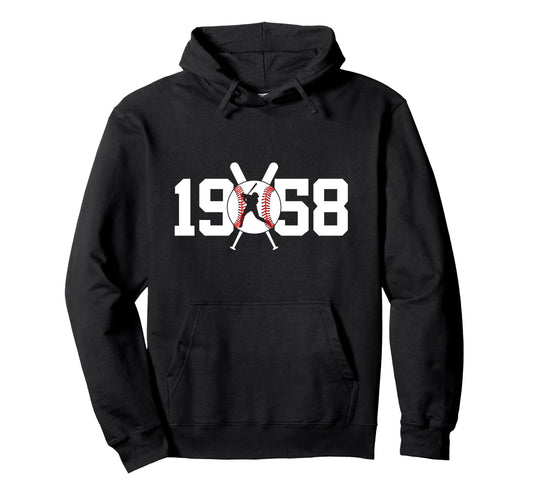 1958 Baseball 67Th Birthday Hoodie - Trendy Graphic Unisex - T-Shirt, Sweatshirt, Hoodie