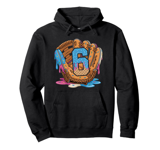 Baseball 6 Year Old Ice Cream Drip Hoodie - Casual Everyday Wear Unisex - T-Shirt, Sweatshirt, Hoodie
