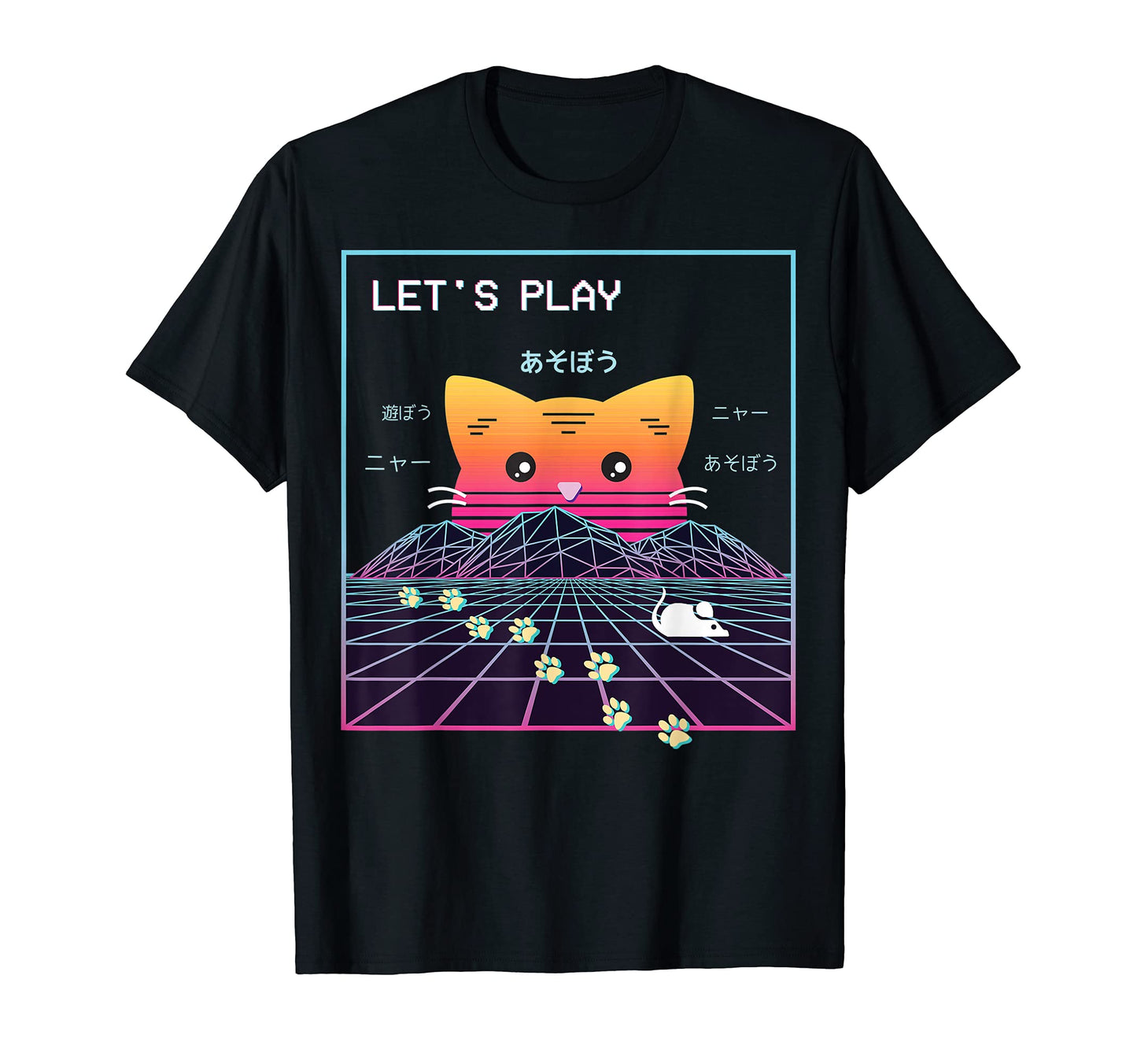 Vaporwave Japanese Cat 80S Sunset T-Shirt - Aesthetic Graphic Men Women - T-Shirt, Sweatshirt, Hoodie