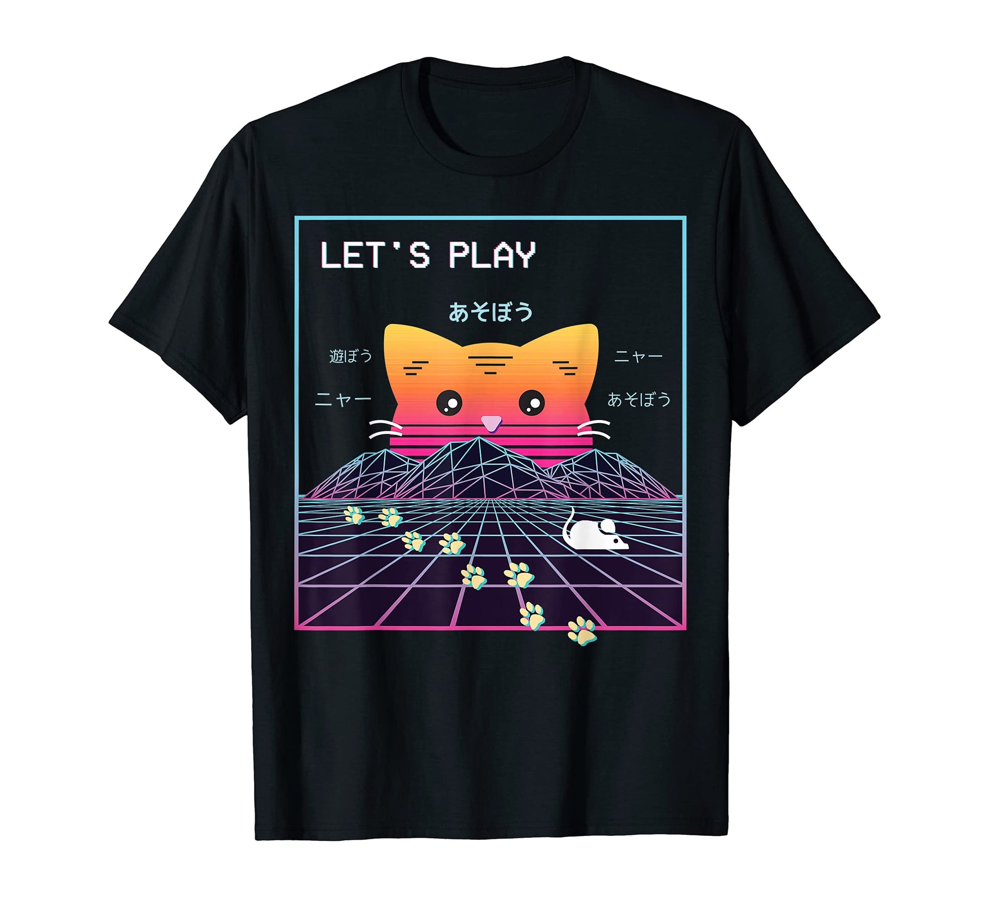 Vaporwave Japanese Cat 80S Sunset T-Shirt - Aesthetic Graphic Men Women - T-Shirt, Sweatshirt, Hoodie