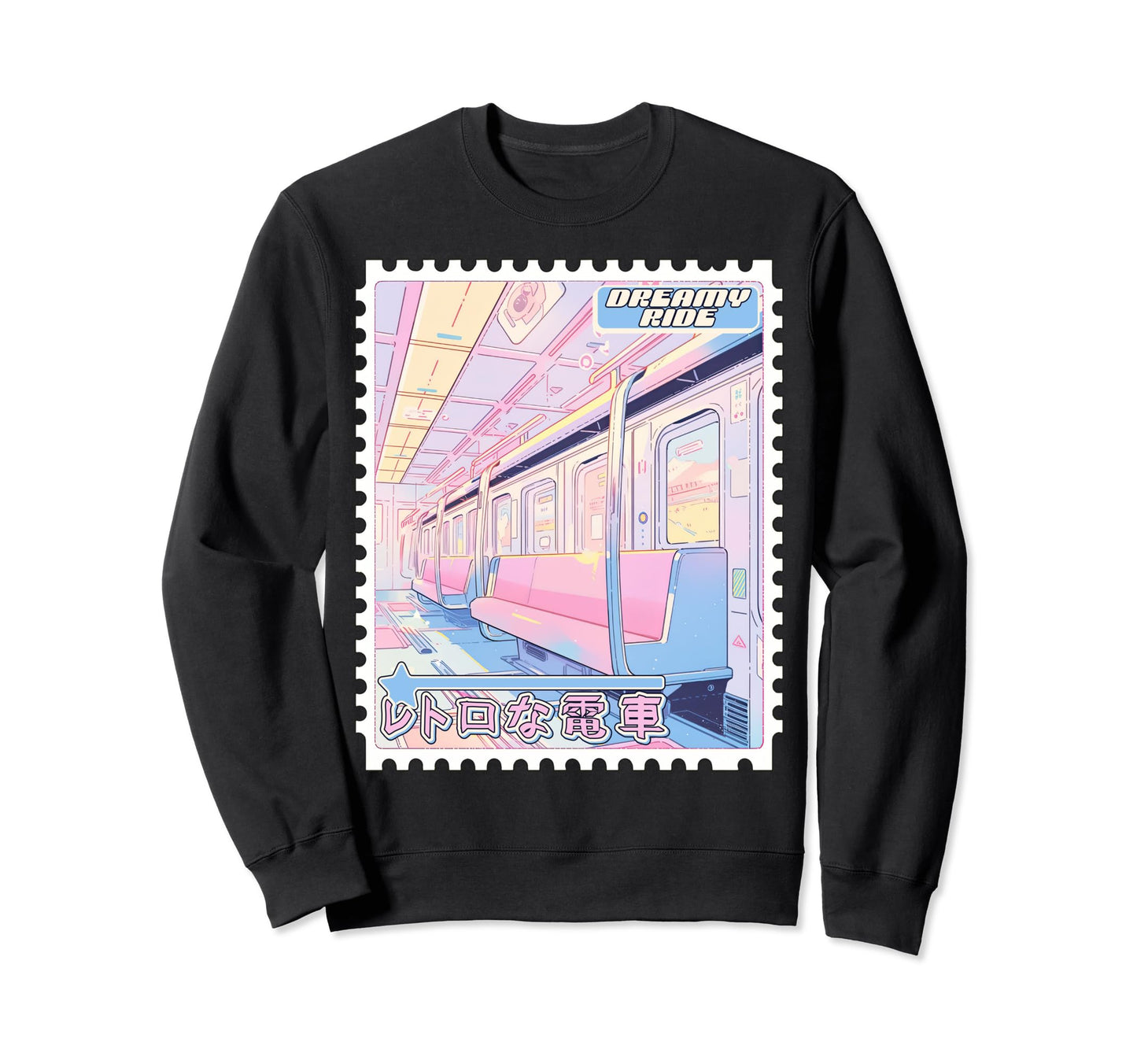 90S Anime Train Postage Stamp Sweatshirt - Novelty Apparel Men Women - T-Shirt, Sweatshirt, Hoodie