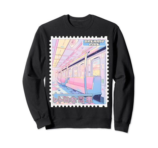 90S Anime Train Postage Stamp Sweatshirt - Novelty Apparel Men Women - T-Shirt, Sweatshirt, Hoodie