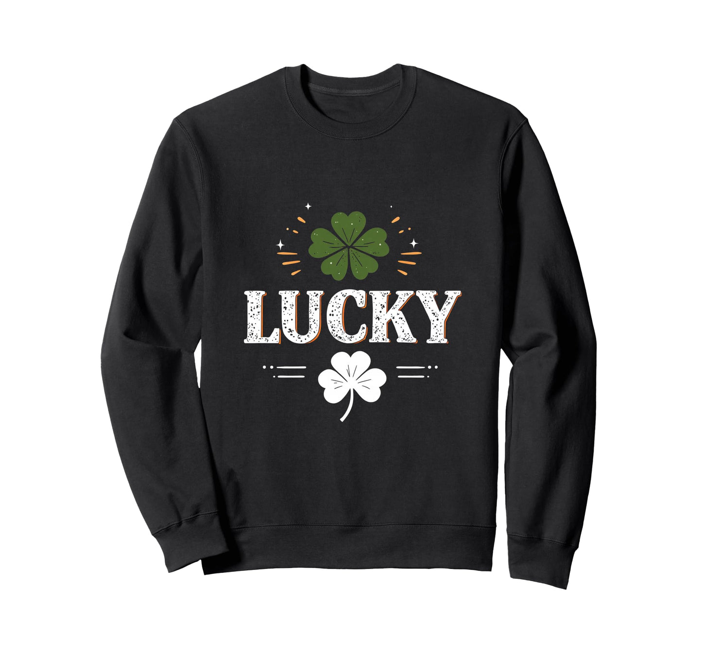 Lucky Typography Clover Sweatshirt - Minimalist Print for Adults - T-Shirt, Sweatshirt, Hoodie