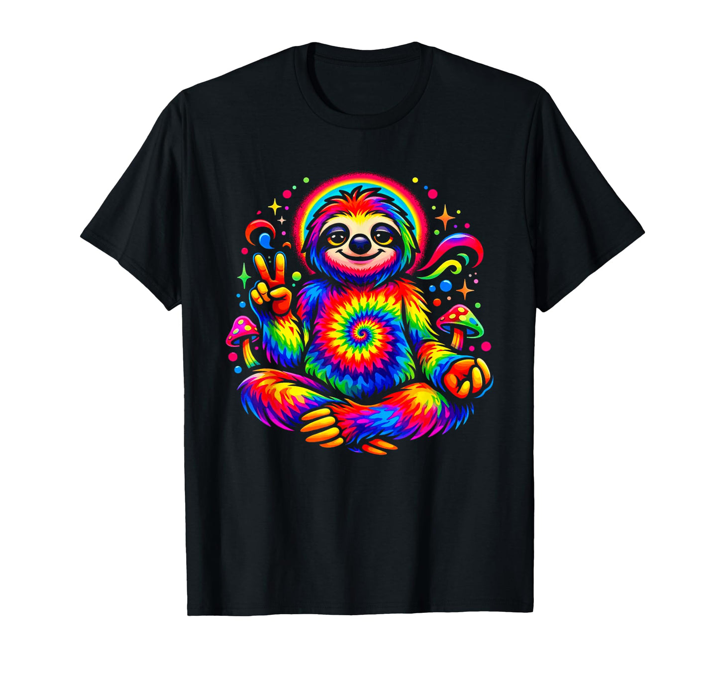 Psychedelic Rainbow Sloth Peace Sign T-Shirt - Unique Graphic Men Women - T-Shirt, Sweatshirt, Hoodie
