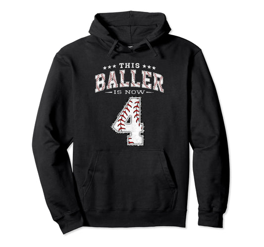4 Years Old Birthday Baseball Theme Hoodie - Novelty Apparel Men Women - T-Shirt, Sweatshirt, Hoodie