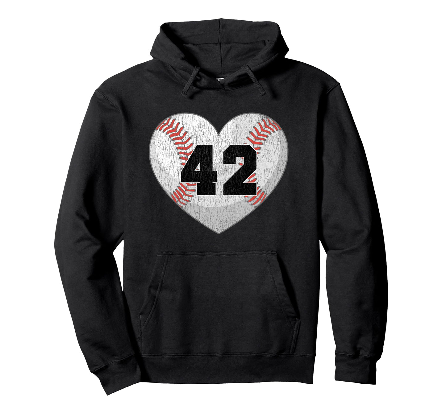 Baseball Number 42 Distressed Heart Hoodie - Graphic Print Men Women - T-Shirt, Sweatshirt, Hoodie