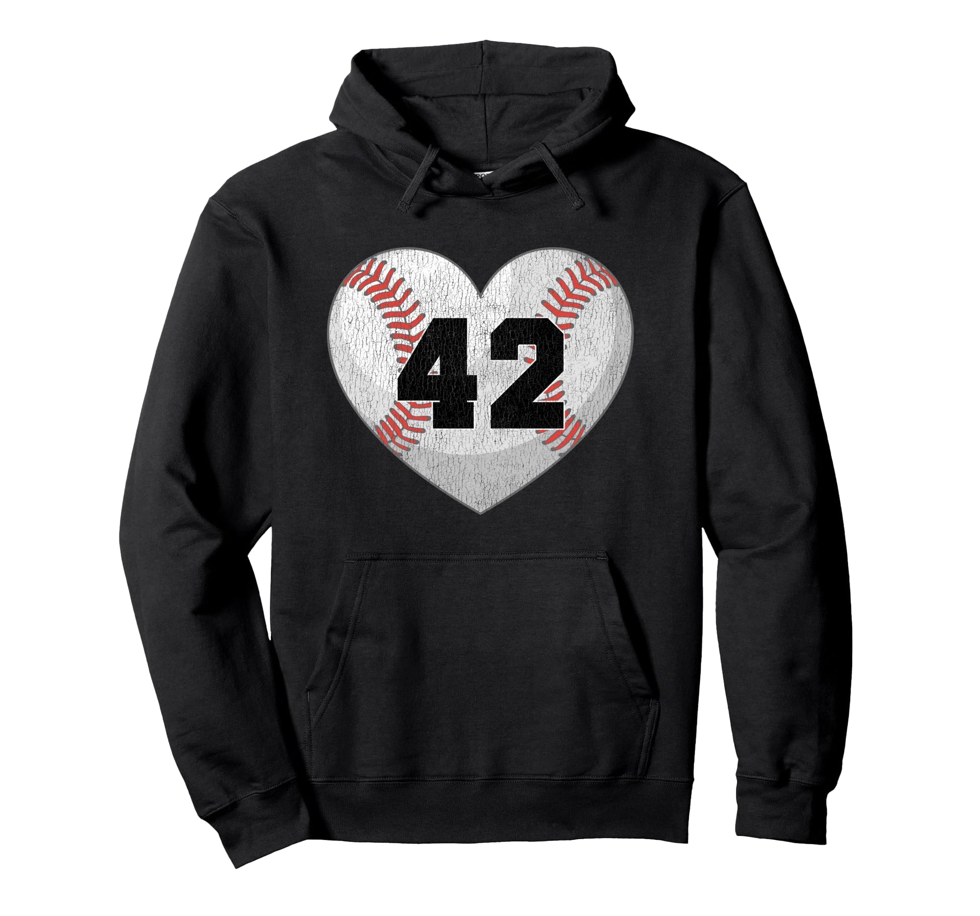 Baseball Number 42 Distressed Heart Hoodie - Graphic Print Men Women - T-Shirt, Sweatshirt, Hoodie
