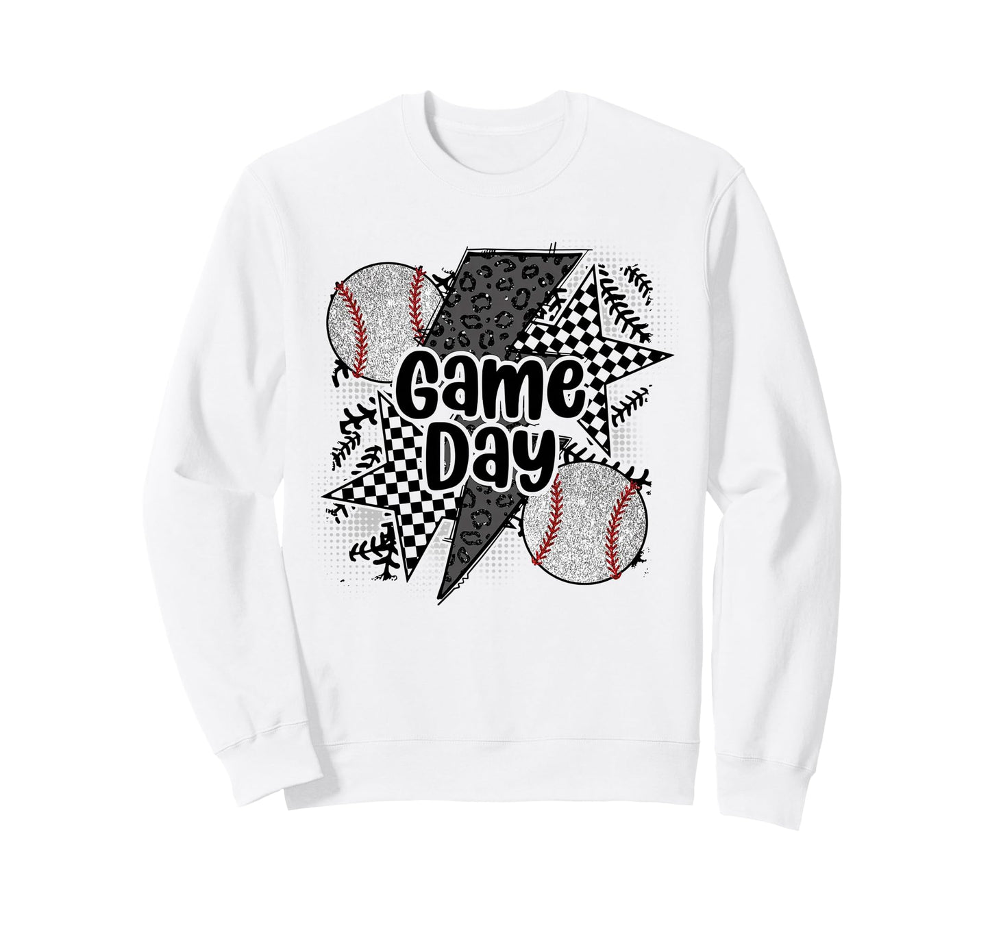 Game Day Baseball Checkered Sweatshirt - Minimalist Print Men Women - T-Shirt, Sweatshirt, Hoodie