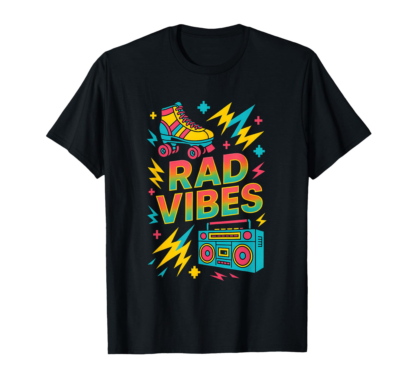 Rad Vibes Rainbow 80S Roller Skates T-Shirt - Custom Art Print Men Women - T-Shirt, Sweatshirt, Hoodie