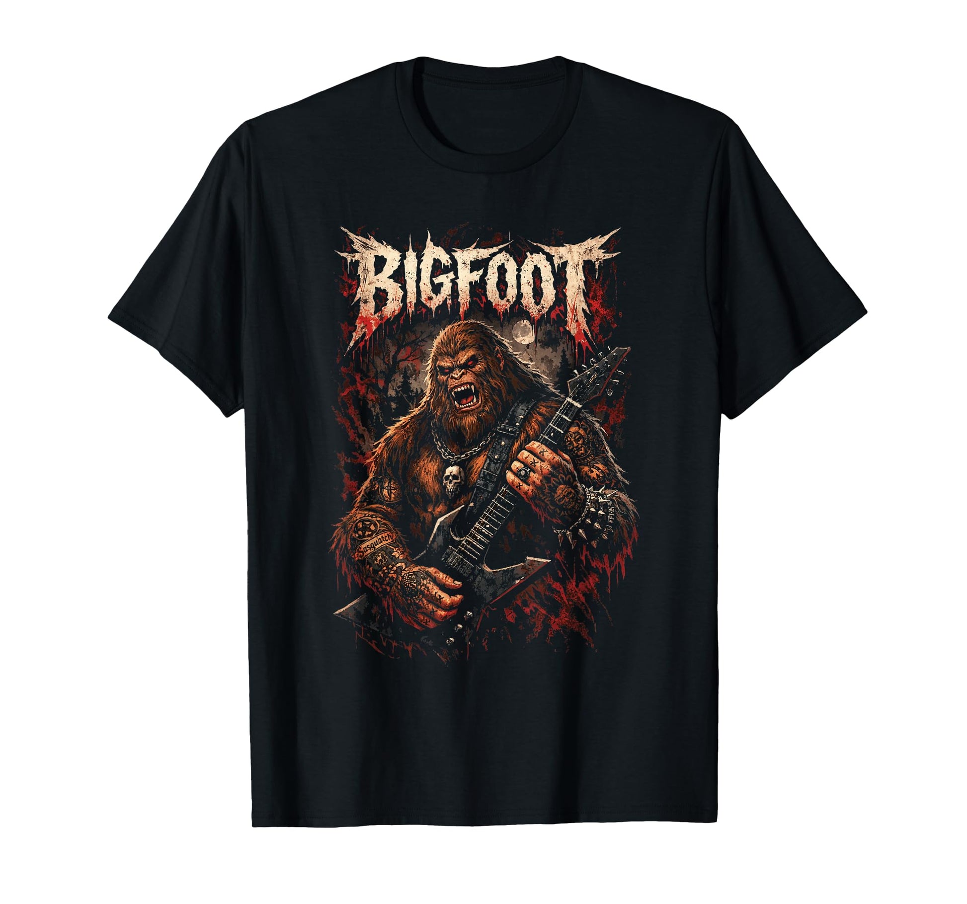 Bigfoot Heavymetal Sasquatch Guitar T-Shirt - Fun Novelty Design Men Women - T-Shirt, Sweatshirt, Hoodie