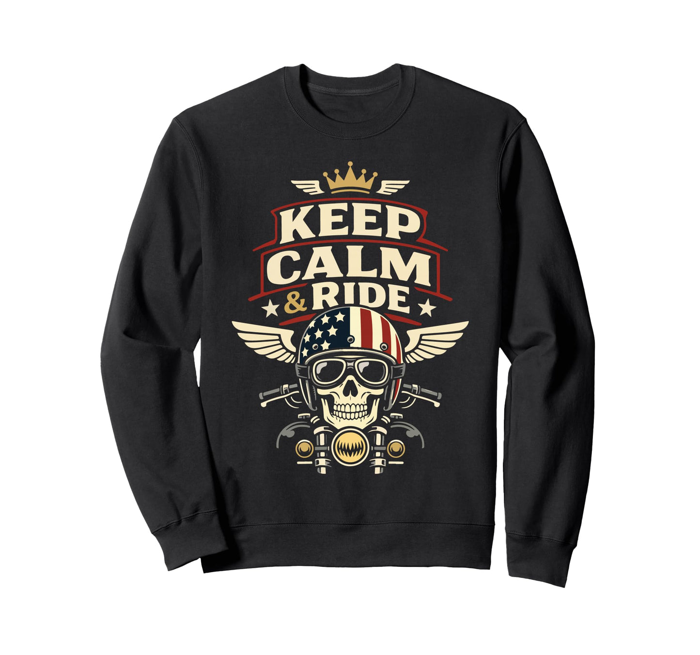 Motorcycle Biker Keep Calm Ride Sweatshirt - Unique Graphic Unisex - T-Shirt, Sweatshirt, Hoodie