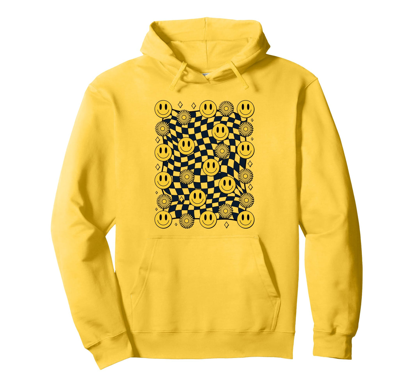 Warped Checkered Happy Face Trippy Y2K Hoodie - Aesthetic Graphic Unisex - T-Shirt, Sweatshirt, Hoodie