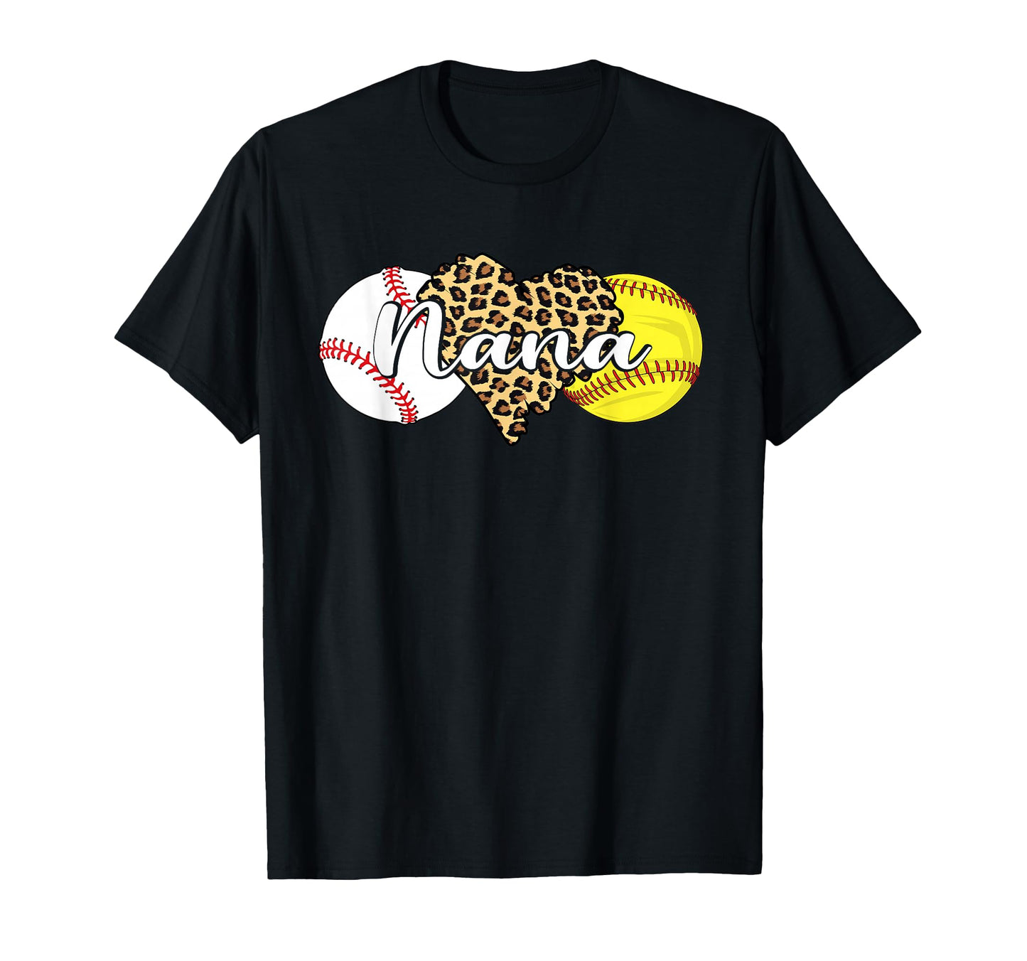 Nana Baseball Softball Leopard Heart T-Shirt - Aesthetic Graphic Men Women - T-Shirt, Sweatshirt, Hoodie