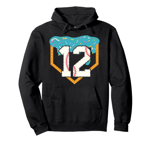 Baseball Drip 12Th Birthday 12 Year Old Hoodie - Trendy Graphic Men Women - T-Shirt, Sweatshirt, Hoodie