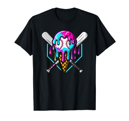 Baseball Home Plate Drip Ice Cream T-Shirt - Novelty Apparel Men Women - T-Shirt, Sweatshirt, Hoodie
