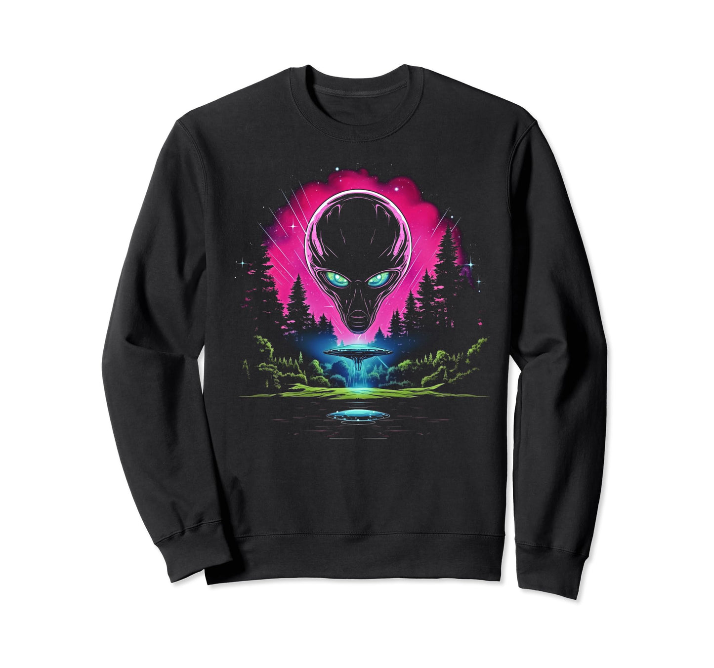 Synthwave Alien Cyberpunk 80S Sweatshirt - Fun Novelty Design for Adults - T-Shirt, Sweatshirt, Hoodie