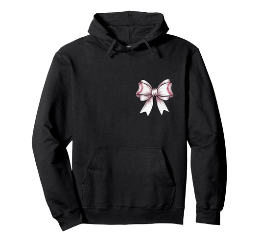 Baseball Coquette Bow Front And Back Hoodie - Unique Graphic for Adults - T-Shirt, Sweatshirt, Hoodie