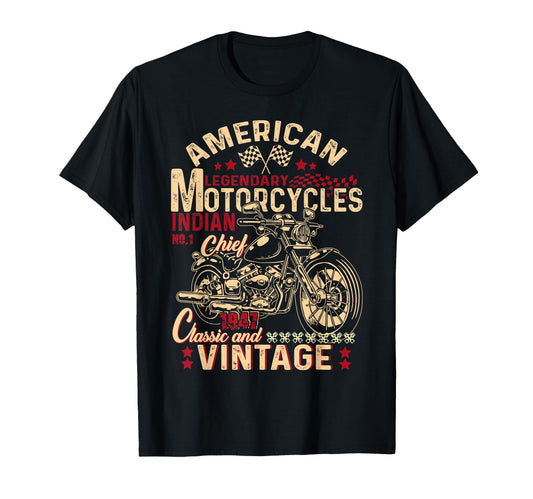 American Motorcycle Indian Old Biker T-Shirt - Graphic Print for Adults - T-Shirt, Sweatshirt, Hoodie