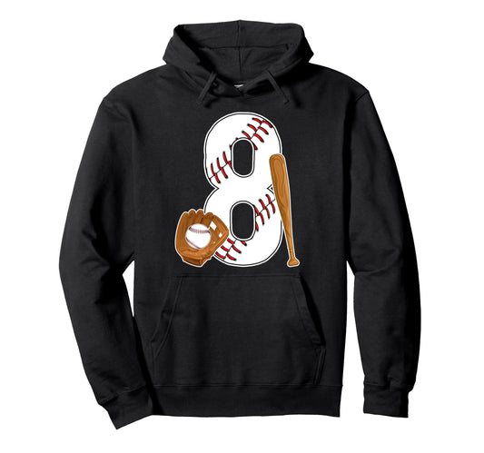 8Th Birthday Baseball Eight Year Old Hoodie - Trendy Graphic for Adults - T-Shirt, Sweatshirt, Hoodie