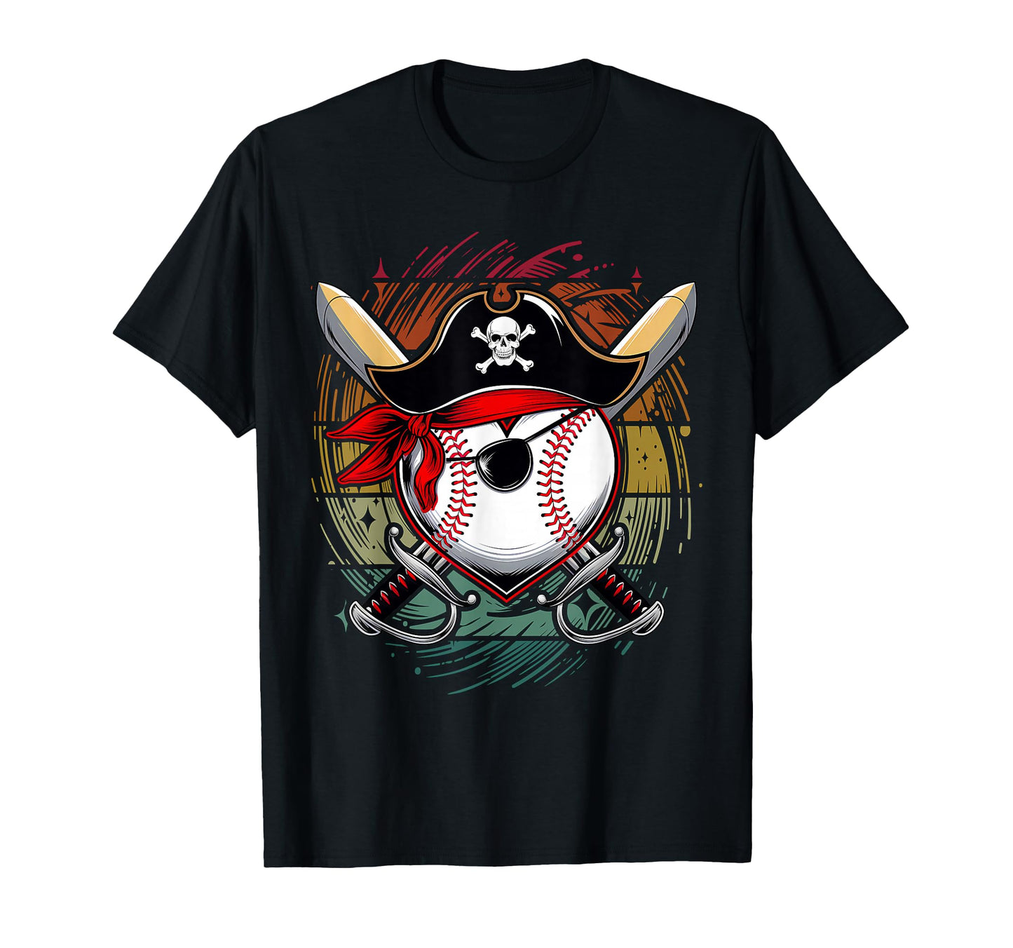 Pirate Baseball Heart Skull Hat T-Shirt - Trendy Graphic Men Women - T-Shirt, Sweatshirt, Hoodie