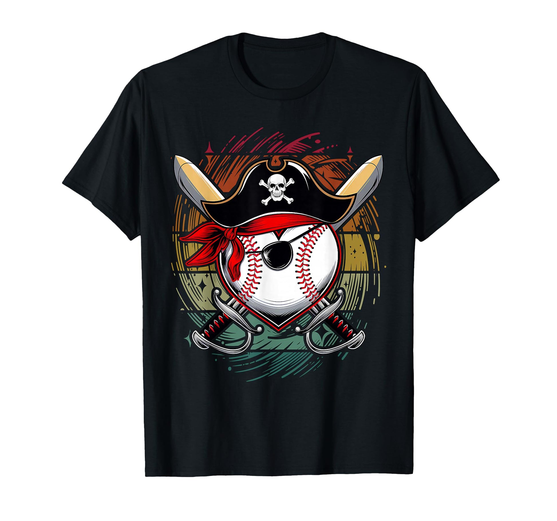 Pirate Baseball Heart Skull Hat T-Shirt - Trendy Graphic Men Women - T-Shirt, Sweatshirt, Hoodie