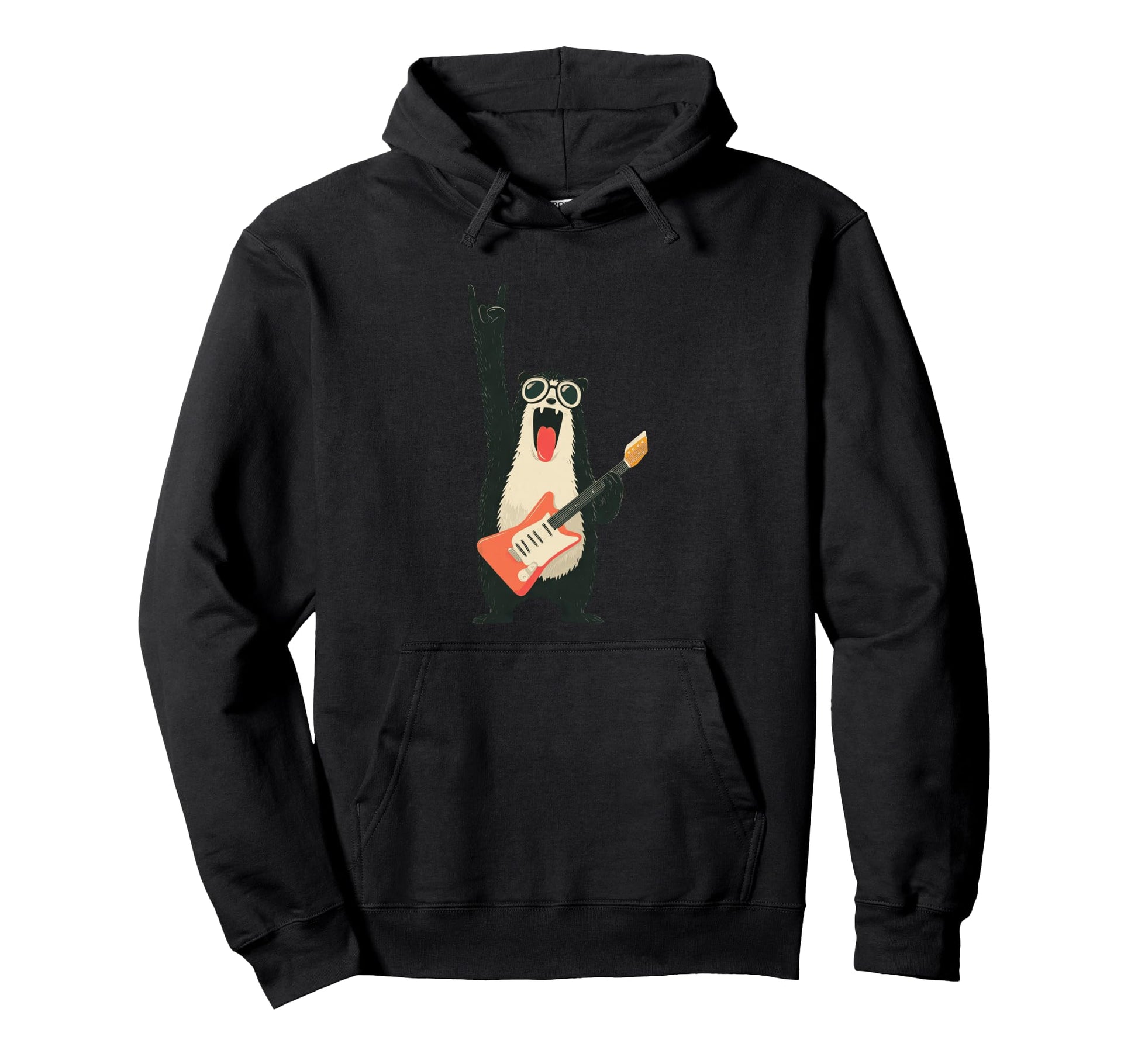 Funny Bear Guitarist Animal Hoodie - Custom Art Print Unisex - T-Shirt, Sweatshirt, Hoodie