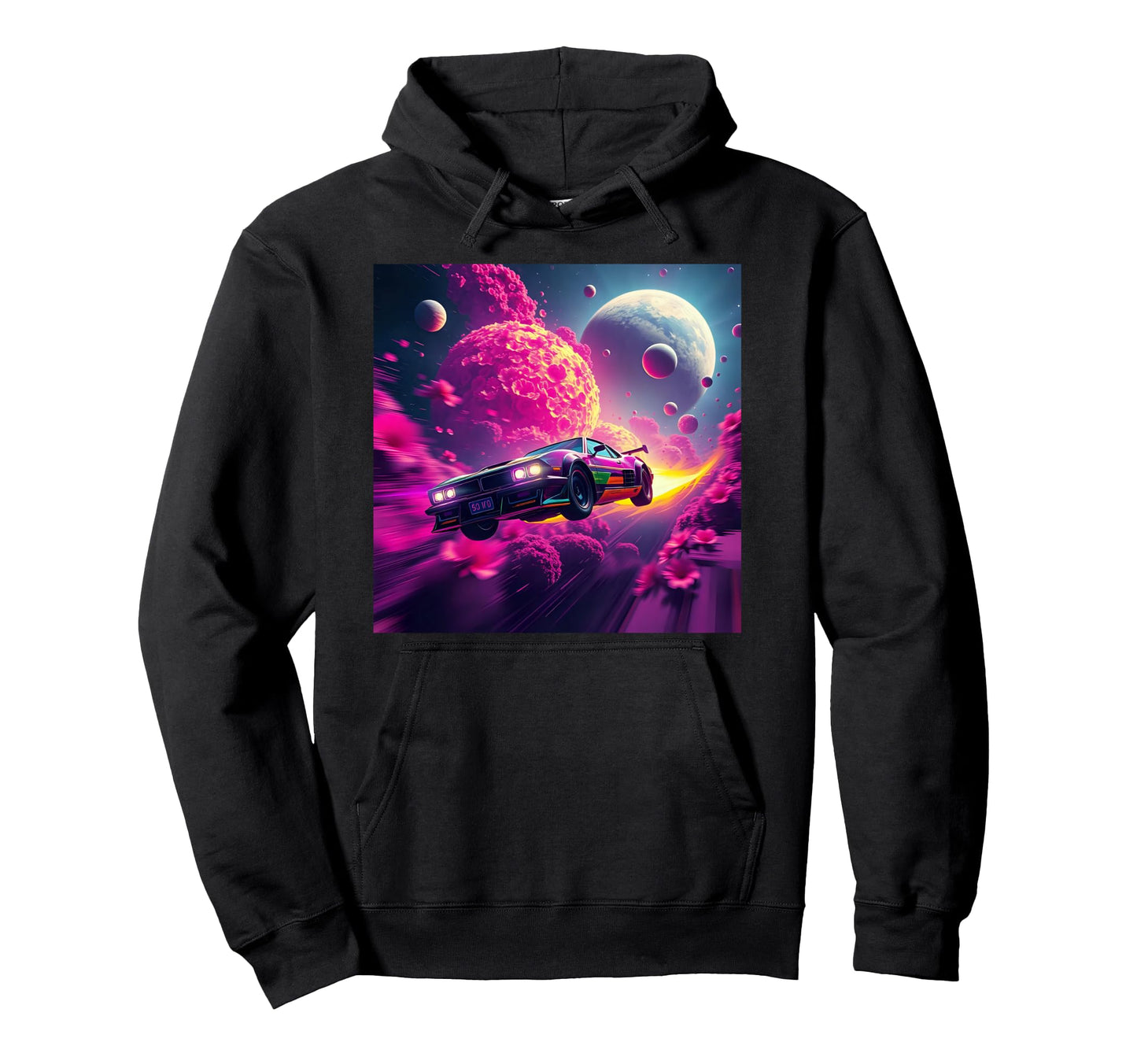 Futuristic Space Car 80S Synthwave Vibes Hoodie - Unique Graphic Men Women - T-Shirt, Sweatshirt, Hoodie