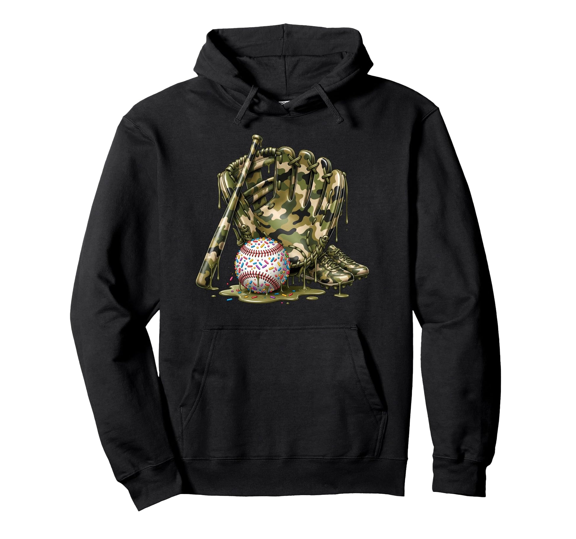 Camo Baseball Drip Ice Cream Baseball Hoodie - Graphic Print Men Women - T-Shirt, Sweatshirt, Hoodie