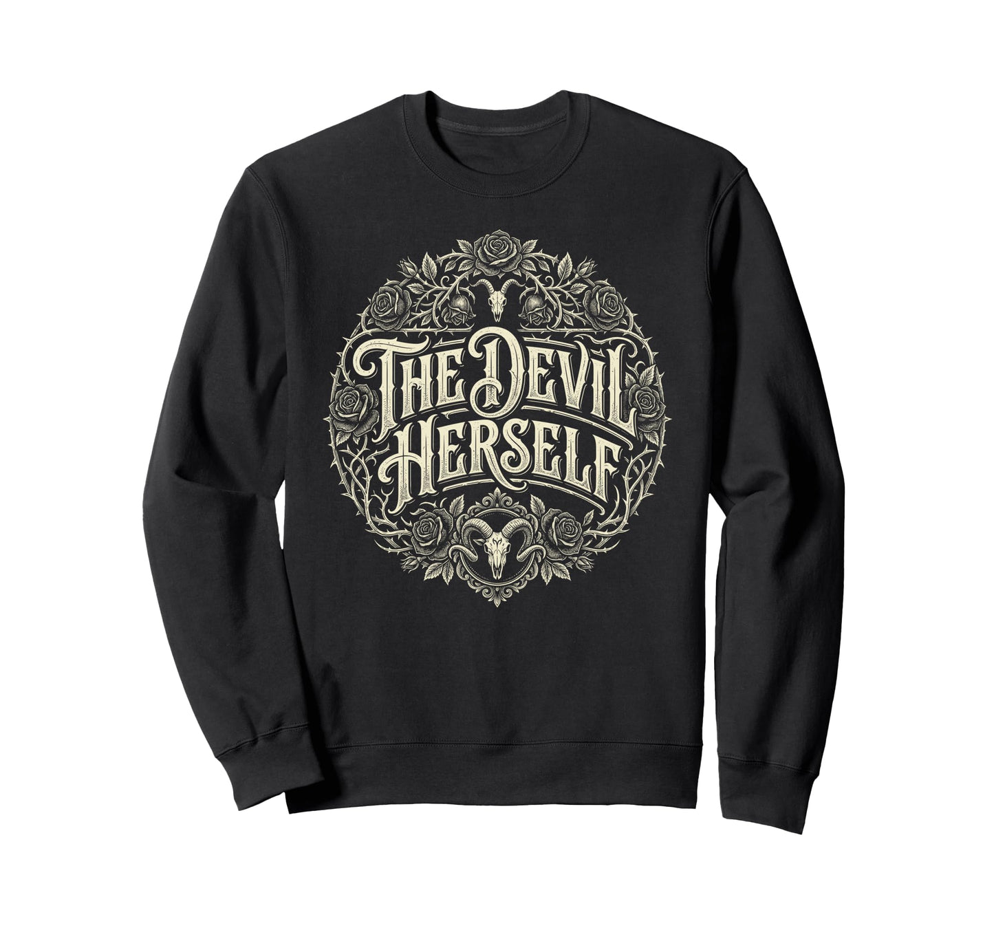 Devil Herself Occult Dark Feminine Sweatshirt - Graphic Print Unisex - T-Shirt, Sweatshirt, Hoodie