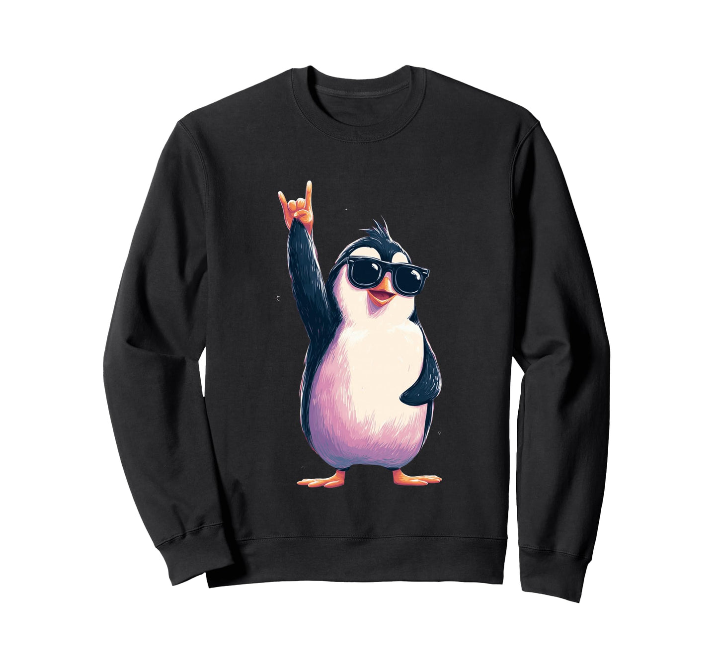 Penguin Rock Hand Sign Sunglasses Sweatshirt - Minimalist Print Men Women - T-Shirt, Sweatshirt, Hoodie