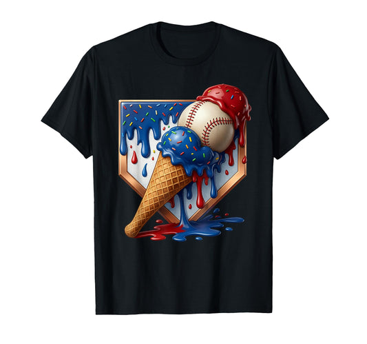 American Distressed Baseball Ice Cream T-Shirt - Aesthetic Graphic Unisex - T-Shirt, Sweatshirt, Hoodie