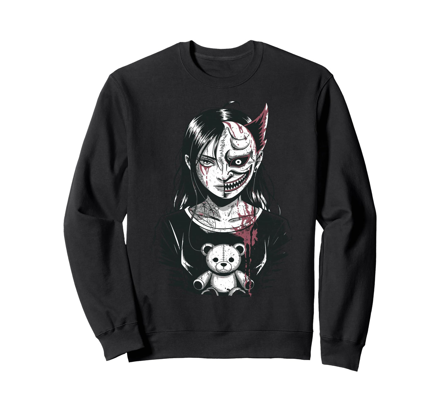 Horror Anime Goth Oni Mask Sweatshirt - Fun Novelty Design for Adults - T-Shirt, Sweatshirt, Hoodie