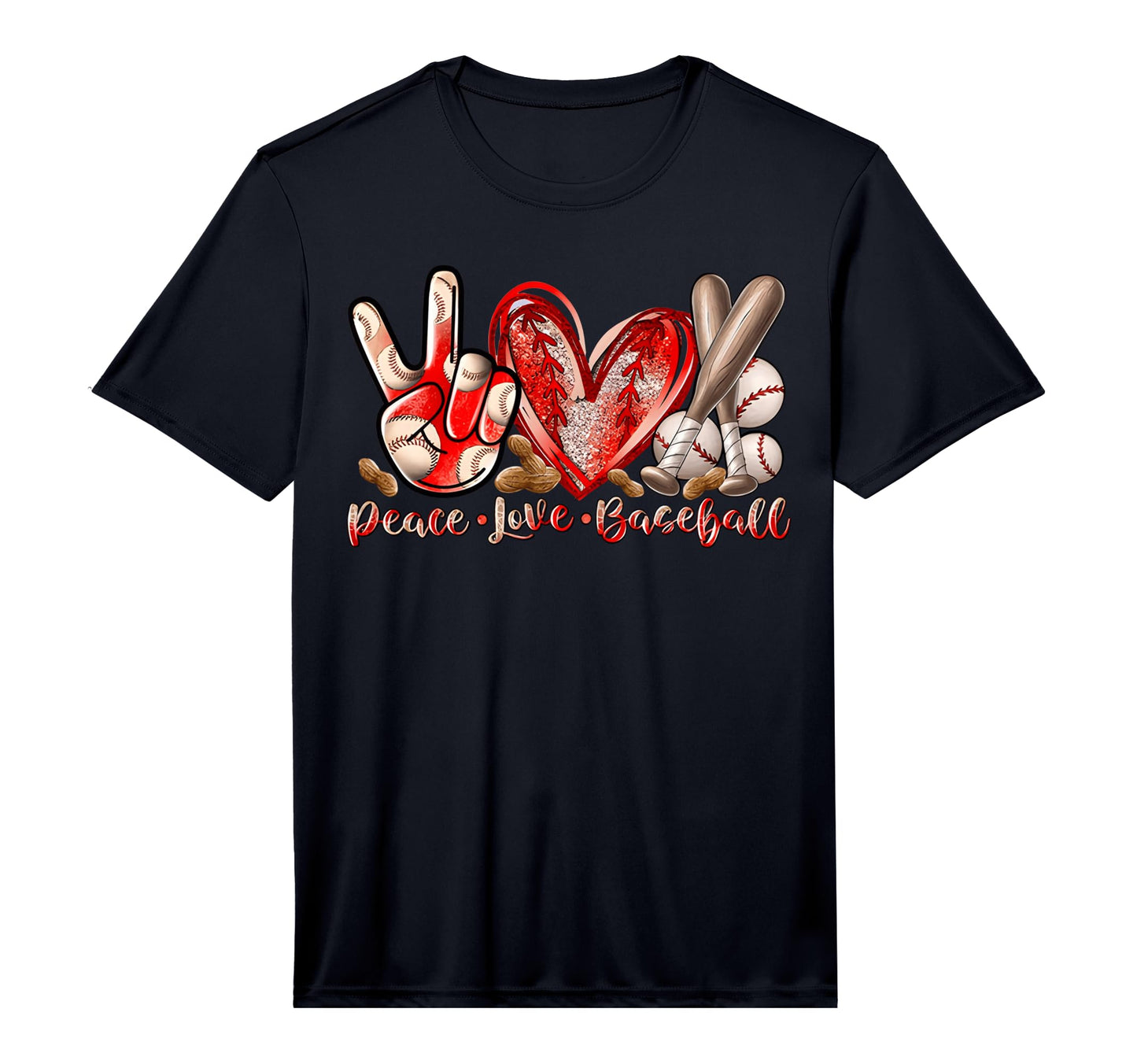 Peace Love Baseball Art Baseball T-Shirt - Fun Novelty Design Men Women - T-Shirt, Sweatshirt, Hoodie