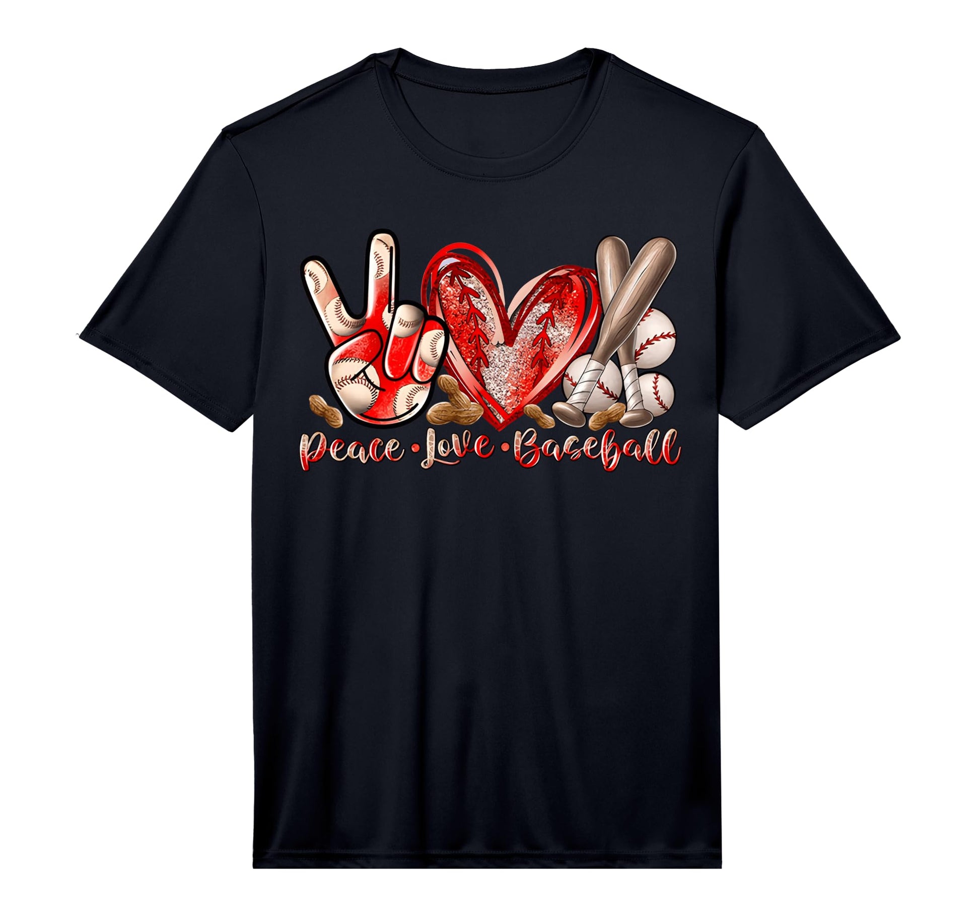 Peace Love Baseball Art Baseball T-Shirt - Fun Novelty Design Men Women - T-Shirt, Sweatshirt, Hoodie