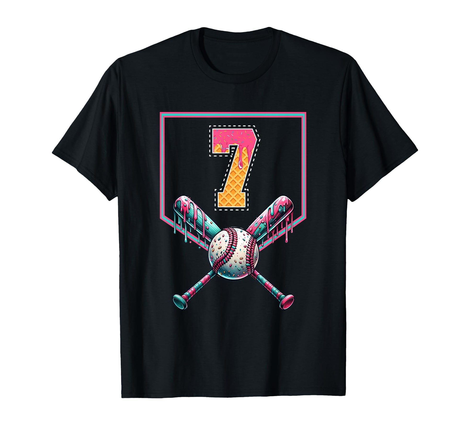 Baseball Drip Number 7 Player Or T-Shirt - Aesthetic Graphic for Adults - T-Shirt, Sweatshirt, Hoodie