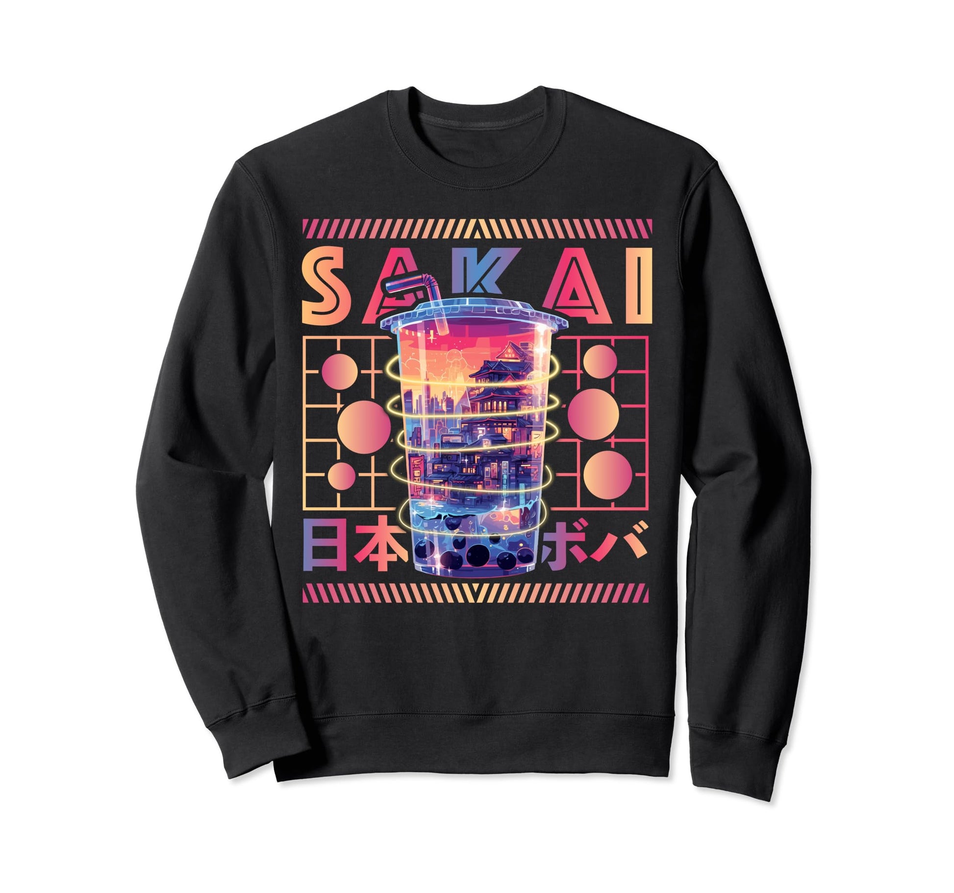 Sakai City 80S Synthwave Boba Tea Sweatshirt - Streetwear Style for Adults - T-Shirt, Sweatshirt, Hoodie