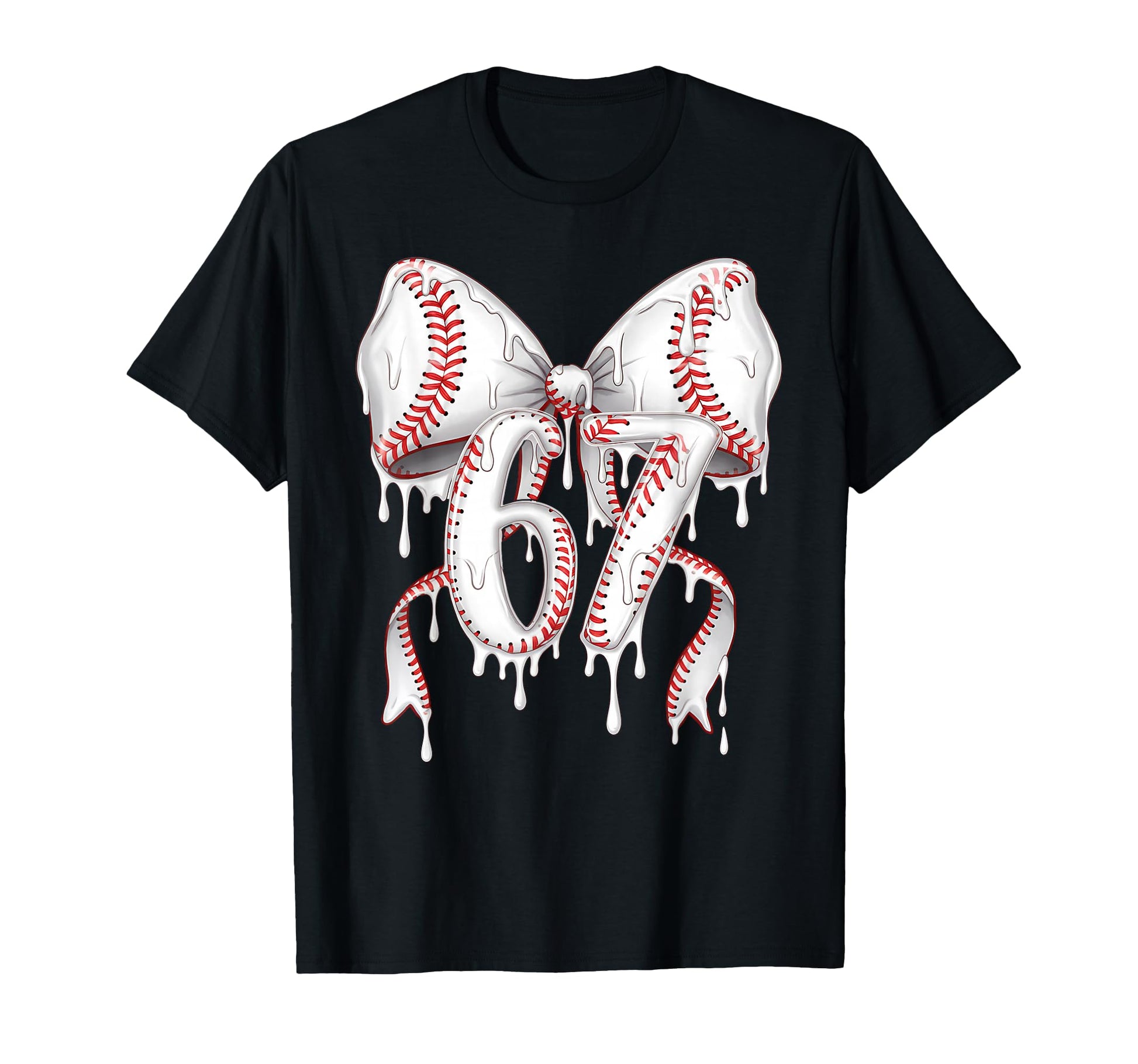 Funny 67 Meme Coquette Bow Baseball T-Shirt - Casual Everyday Wear Unisex - T-Shirt, Sweatshirt, Hoodie