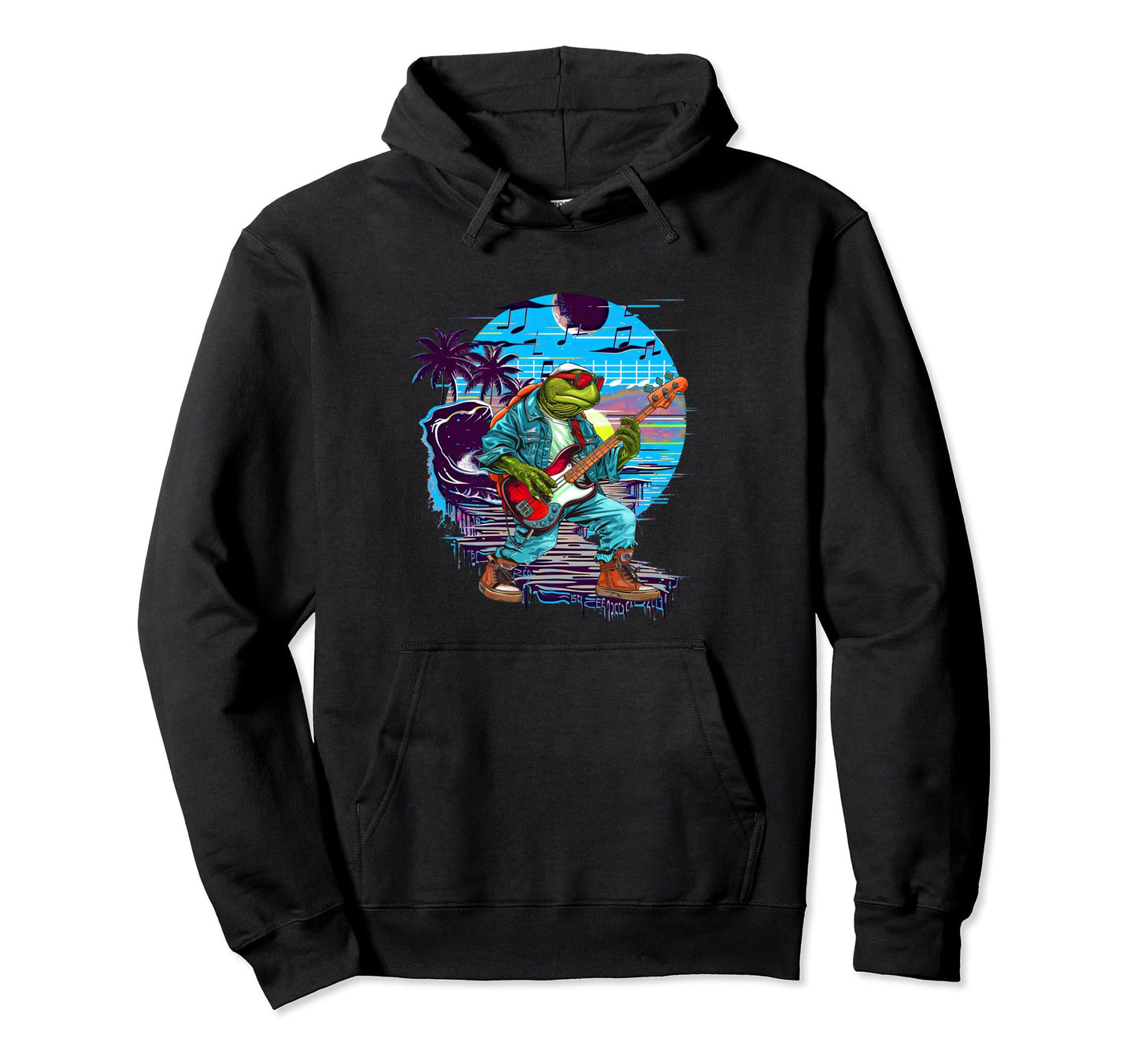 80S 90S Streetwear Rocker Turtle Bass Hoodie - Streetwear Style Men Women - T-Shirt, Sweatshirt, Hoodie