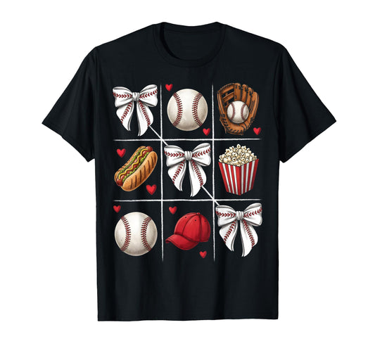 Baseball Coquette Bows Girly Mom Sports T-Shirt - Graphic Print Unisex - T-Shirt, Sweatshirt, Hoodie